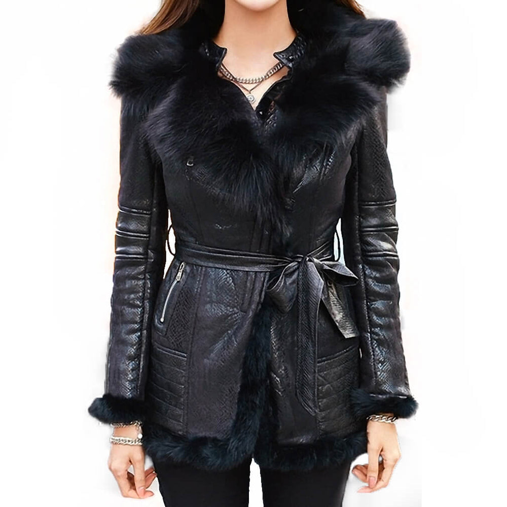 Natural Fox Fur Fleece Slim Fit Long Coat