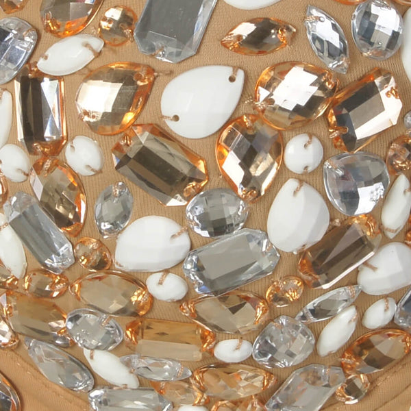 Original Design Rinestone Pearls Bustier Crop Top Khaki - FANCYMAKE