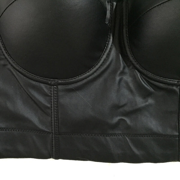 PU Leather Cut Cross Bralet Women's Bustier Crop Top - FANCYMAKE