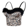 Women Sexy Feather Leopard Pattern Bustier Crop Top Women's Corset Top Bra Brown