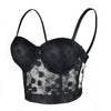 Women's Mesh Lace Flower Bustier Crop Top Sexy Corset Top Bra Black