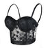 Women's Mesh Lace Flower Bustier Crop Top Sexy Corset Top Bra Black - FANCYMAKE