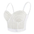 Woment's Pearls Beaded Bustier Crop Top Club Party Sexy Corset Top Bra White - FANCYMAKE