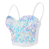 Sexy Sequin Bustier Crop Top Push up Club Party Corset Top White