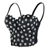 Women's 3D Floral Rhinestone Diamond Bustier Crop Top Party Club Bra Tops Black