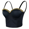 Women Gold Chain Smooth Push up Bustier Crop Top Corset Bra with Detachable Straps Black