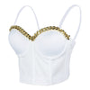 Women Gold Chain Smooth Push up Bustier Crop Top Corset Bra with Detachable Straps White