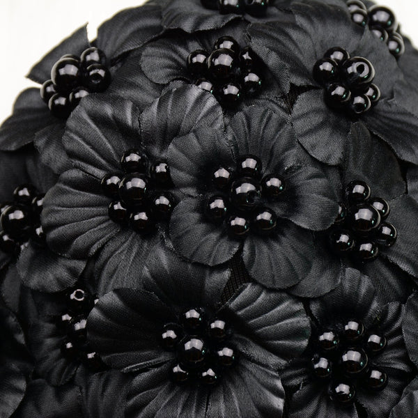 Women's 3D Floral Pearl Bustier Crop Top Party Club Bra Tops Black - FANCYMAKE