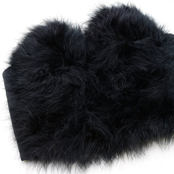Women's Feather Fur Bustier Crop Top Push Up Celebrity Solid Corset Top Bra Black - FANCYMAKE