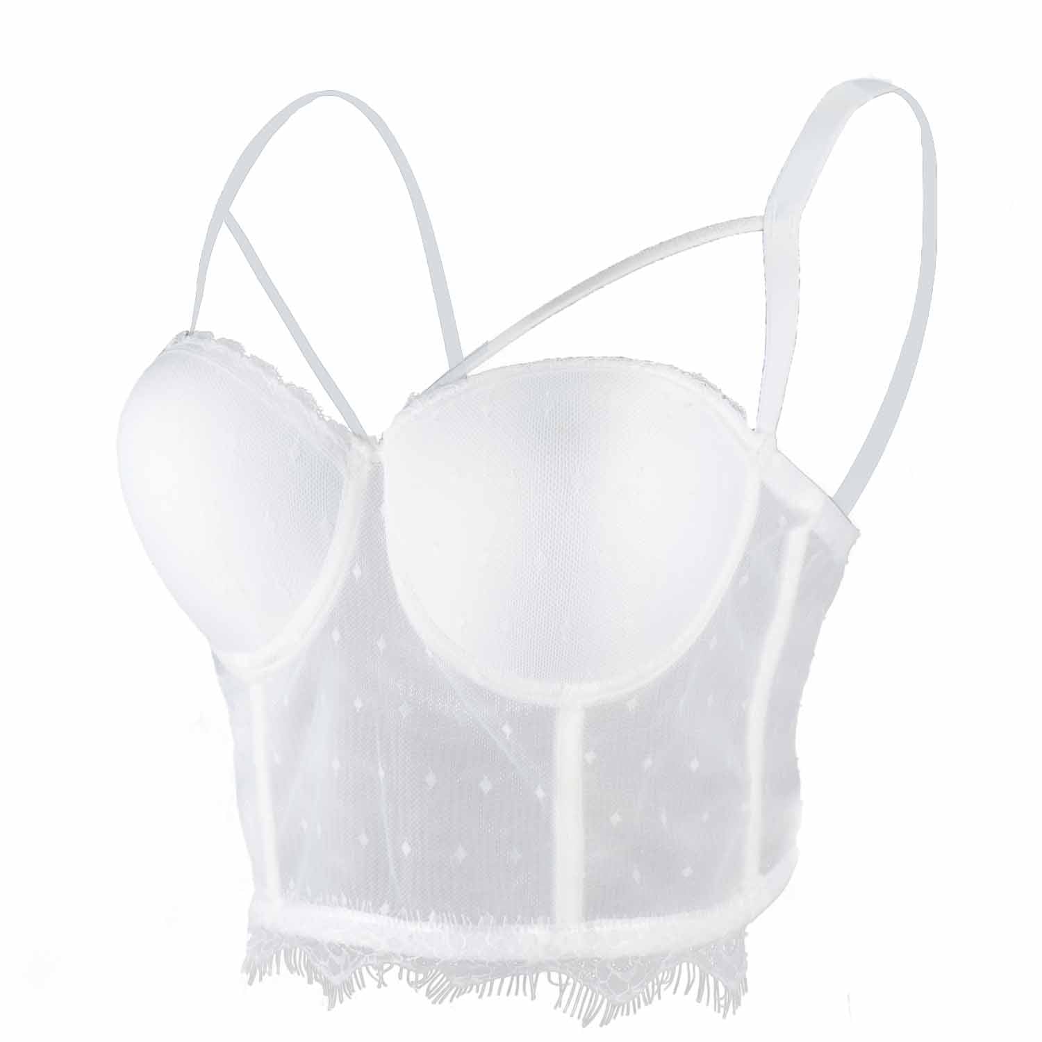 Women's Mesh Bustier Crop Top Strappy Underwire Padded Push Up Corset Bra  Top