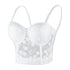 Women's Mesh Lace Flower Bustier Crop Top Sexy Corset Top Bra White - FANCYMAKE