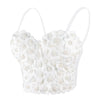 Women's 3D Floral Pearl Bustier Crop Top Party Club Bra Tops White