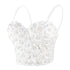 Women's 3D Floral Pearl Bustier Crop Top Party Club Bra Tops White - FANCYMAKE
