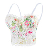 Women's Embroidery Floral Hollow Lace Bustier Crop Top Sexy Corset Bra Tops White