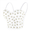 Women's 3D Floral Rhinestone Diamond Bustier Crop Top Party Club Bra Tops White