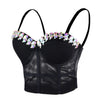 Women's Mesh Rhinestone Bustier Crop Top Party Club Corset Top Bralet Black