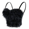 Women's Feather Fur Bustier Crop Top Push Up Celebrity Solid Corset Top Bra Black