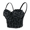 Women's 3D Floral Pearl Bustier Crop Top Party Club Bra Tops Black