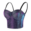 Women's Shiny Bustier Crop Top Sexy Prom Corset Top Bra Gradient Purple