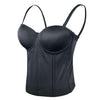 Women Smooth Long Bustier Crop Top Basic Corset Top Black with Detachable Straps