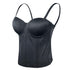 Women Smooth Long Bustier Crop Top Basic Corset Top Black with Detachable Straps - FANCYMAKE
