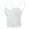 Women's Pearls Beaded Long Bustier Crop Top Embroidery Lace Corset Top Bodysuit White