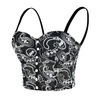 Women's Floral Lace Button Mesh Bustier Crop Top Sexy Corset Bra Black