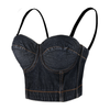 Women's Deium Bustier Crop Top Jean Corset Top Bra with Detachable Straps Black