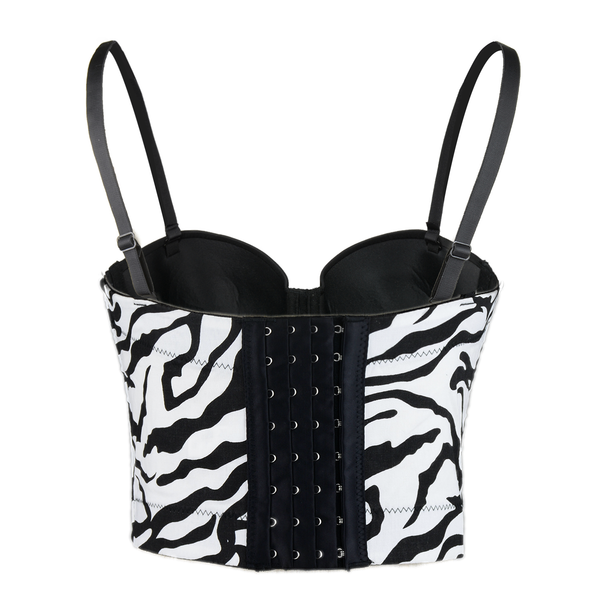 Zebra Pattern Bustier Crop Top Push Up Women's Corset Top Bra Black - FANCYMAKE