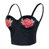 Women Embroidery Rose Smooth Bustier Crop Top Corset with Detachable Straps