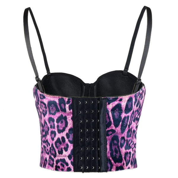 Leopard Pattern Bustier Crop Top Push Up Women's Corset Top Bra Pink - FANCYMAKE