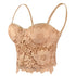 Women's Floral Lace Bustier Crop Top Gothic Corset Bra Tops Gold and Khaki - FANCYMAKE