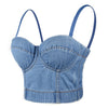 Women's Deium Bustier Crop Top Jean Corset Top Bra with Detachable Straps