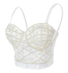 Sexy Pearls Beaded Bustier Corset Crop Top Club Party Cage Bra White