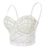 Sexy Pearls Beaded Bustier Corset Crop Top Club Party Cage Bra White - FANCYMAKE