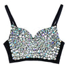 Women's Gemstone Bustier Crop Top Sexy Punk Rhinestone Corset Top Bra Black