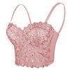 Women's Natural Reigning Lace Rhinestone Bustier Crop Top Sexy Mesh Corset Top Bra Pink