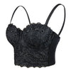 Women's Natural Reigning Lace Rhinestone Bustier Crop Top Sexy Mesh Corset Top Bra Black