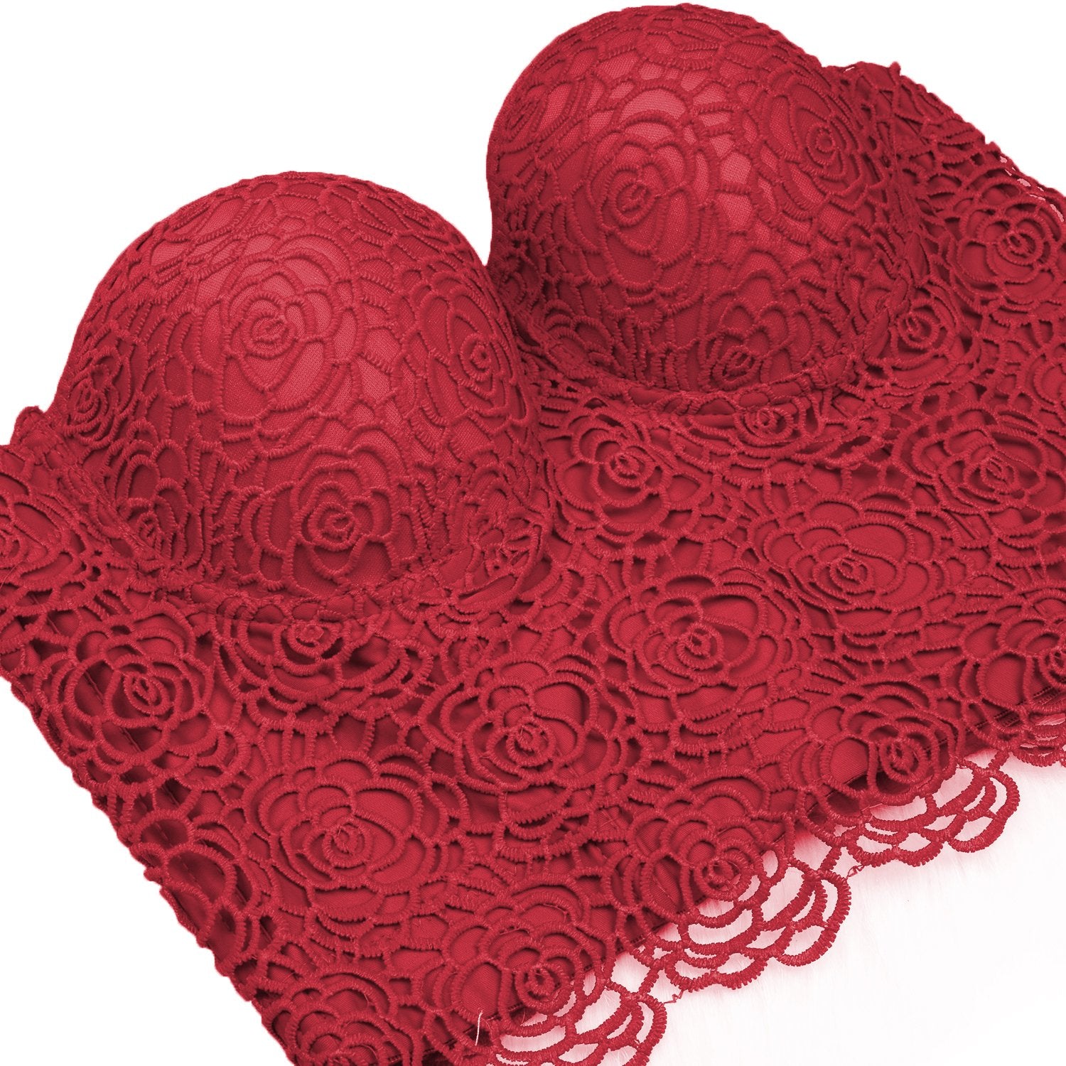 Heart Patterned Lace Bustier Top - Red