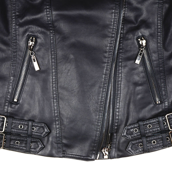 Women's Faux Leather Stylish Moto Biker Jacket - FANCYMAKE