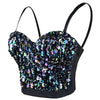 Sexy Sequin Bustier Crop Top Push up Club Party Corset Top Black