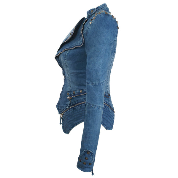 Denim Jeans Slim Fit Studded Jacket - FANCYMAKE